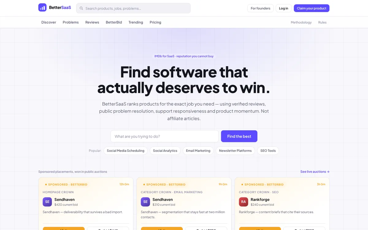 Homepage of BetterSaaS