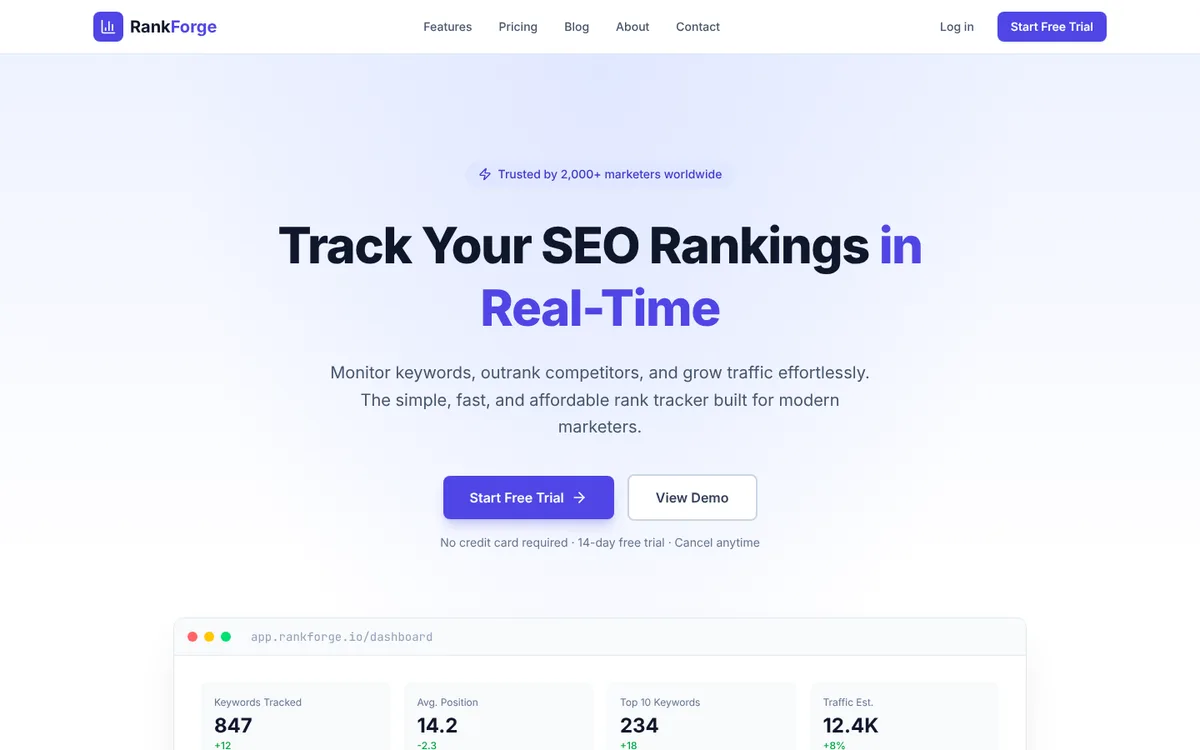 Homepage of RankPilot