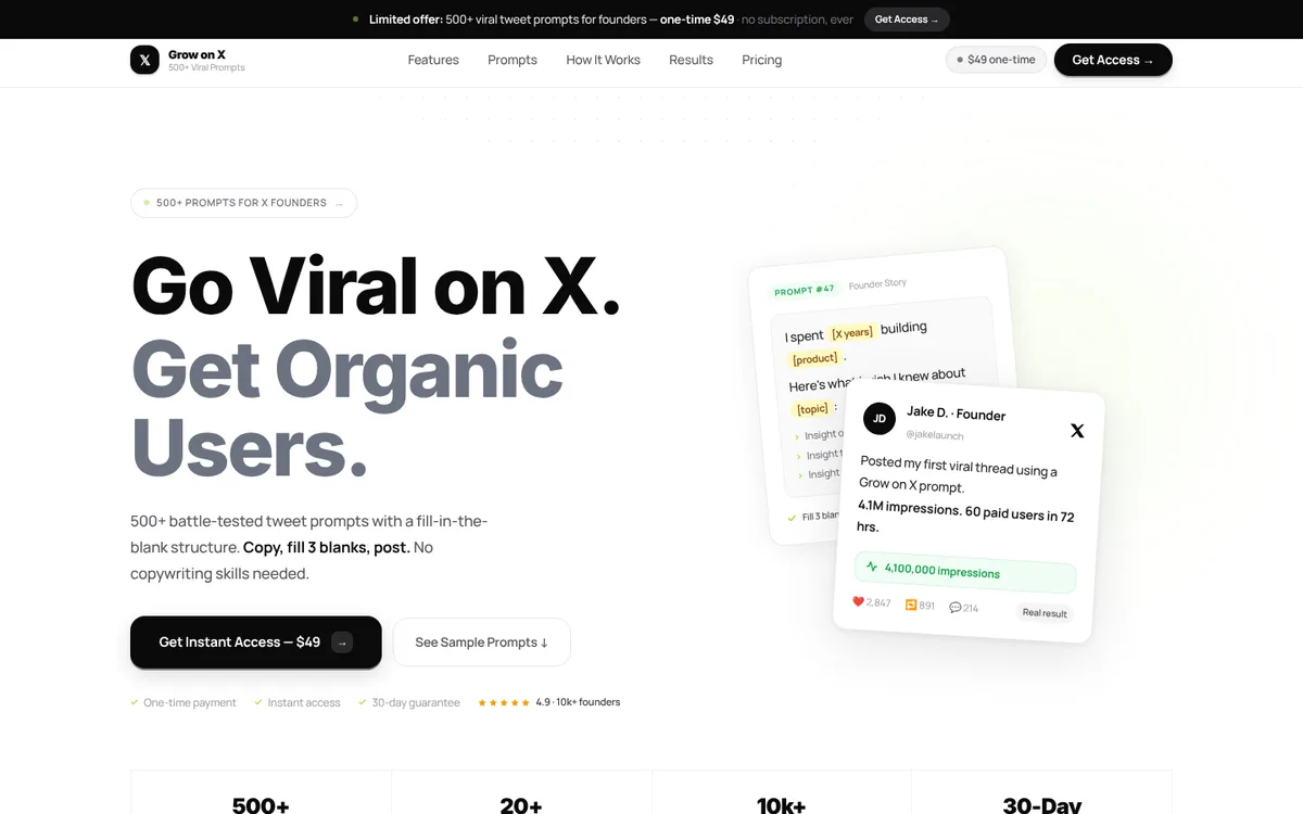 Homepage of Grow on X